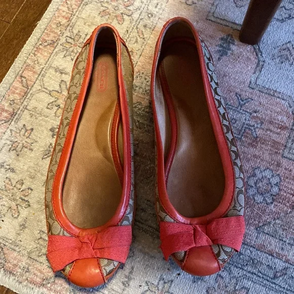 COACH Signature & Orange Leather Trim Bow Flat Slip On Shoe - Picture 3 of 8
